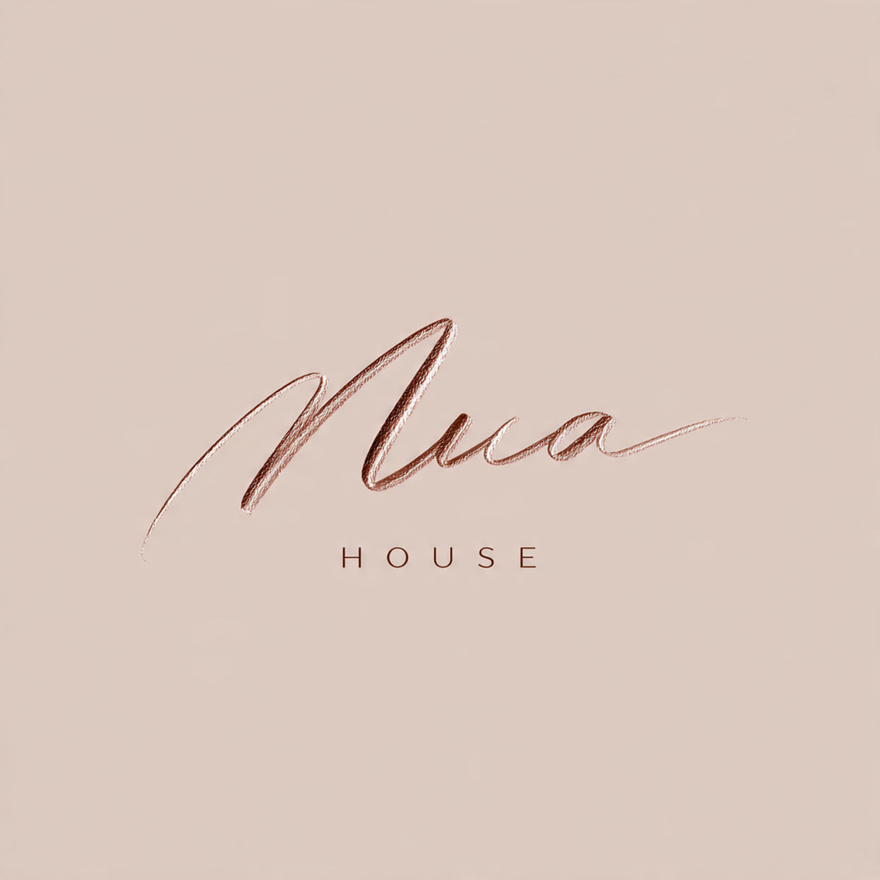 NUA House rose gold metallic script logo