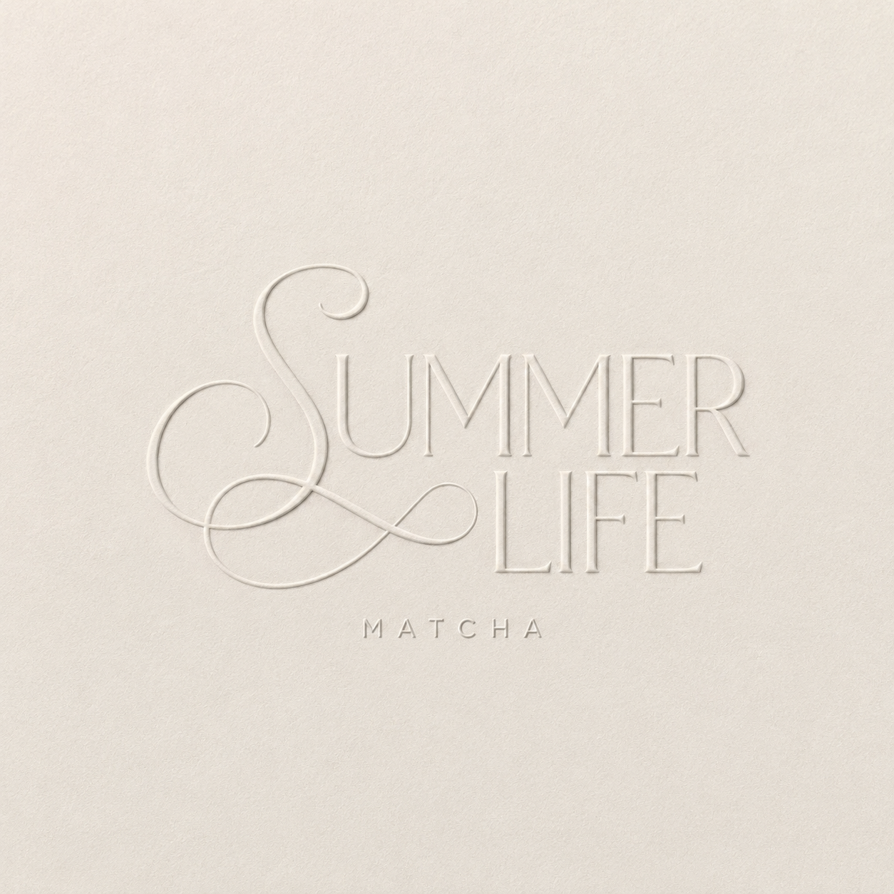 Summer Life Matcha embossed wordmark on cream cardstock