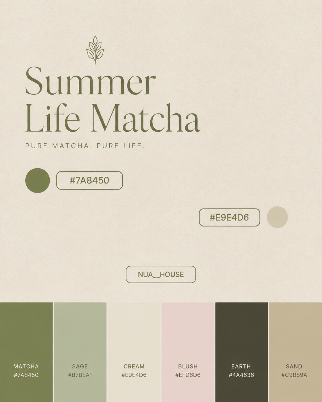 Summer Life Matcha brand color palette board
